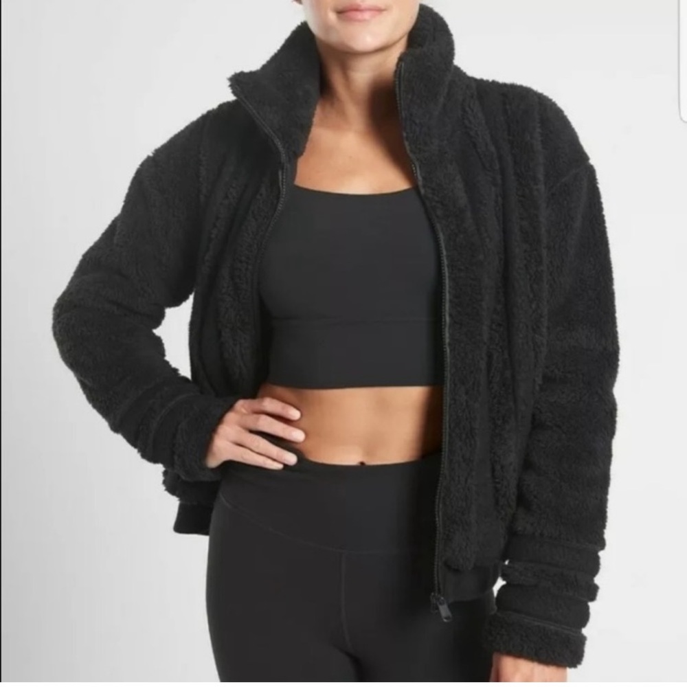ATHLETA Willow Fleece Sherpa Jacket Black Size Small Retail $139 - Picture 1 of 9